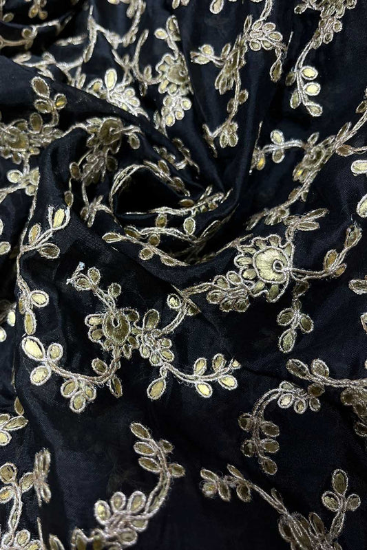 Black Embroidered Trendy Georgette Gota Patti Work Fabric - Luxurion World