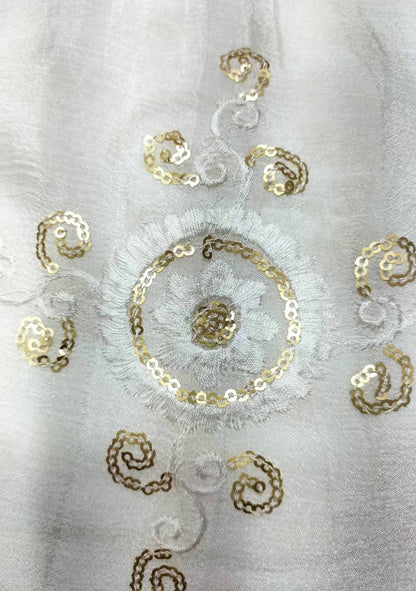 Dyeable Trendy Embroidered Chinon Sequins Work Fabric