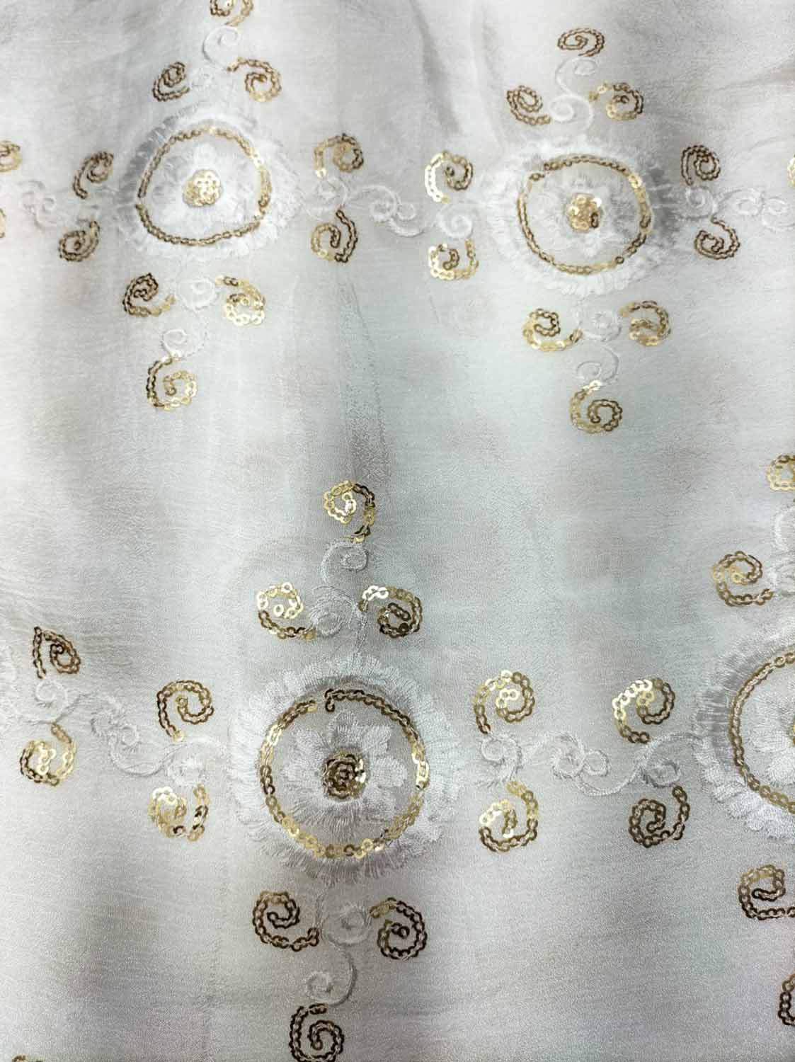 Dyeable Trendy Embroidered Chinon Sequins Work Fabric