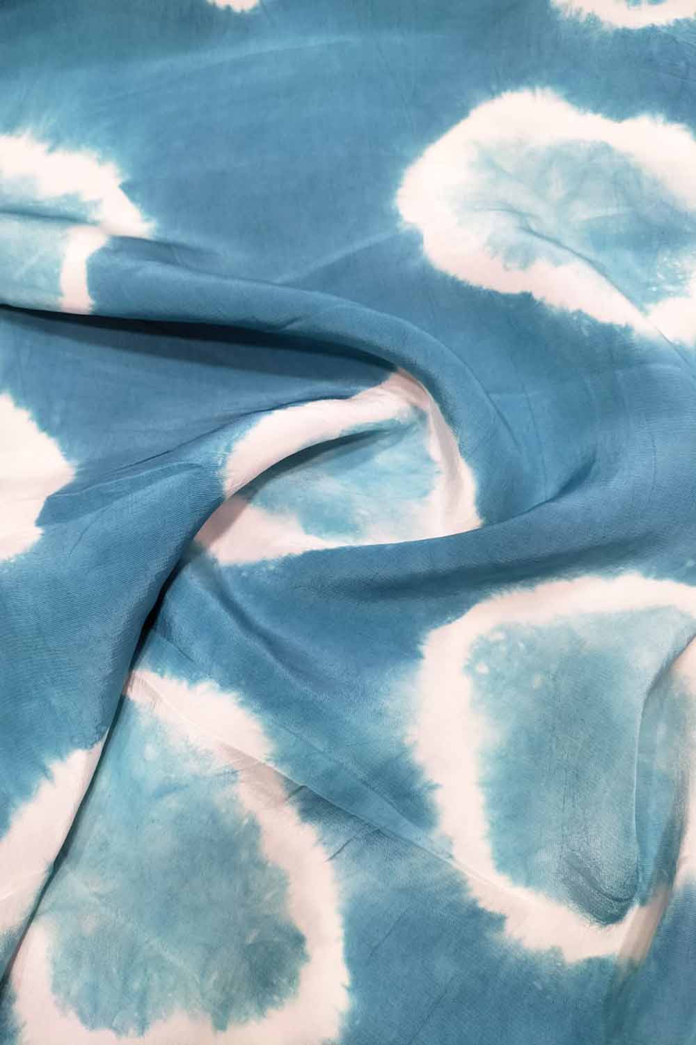 Blue Trendy Crepe Tie And Dye Design Fabric