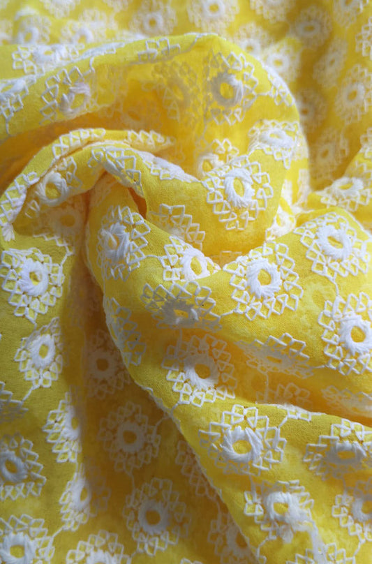 Yellow Trendy Embroidered Georgette Fabric ( 1 Mtr ) - Luxurion World