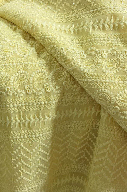 Yellow Trendy Embroidered Georgette Fabric ( 1 Mtr )