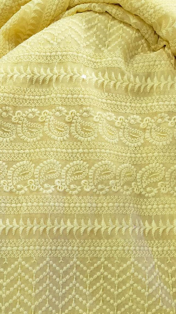 Yellow Trendy Embroidered Georgette Fabric ( 1 Mtr ) - Luxurion World