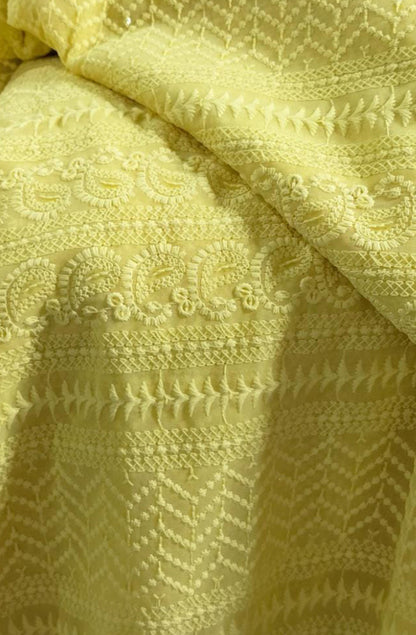 Yellow Trendy Embroidered Georgette Fabric ( 1 Mtr )