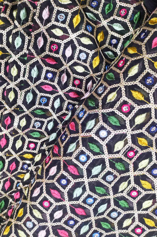 Multicolor Embroidered Trendy Georgette Sequins Work Fabric - Luxurion World