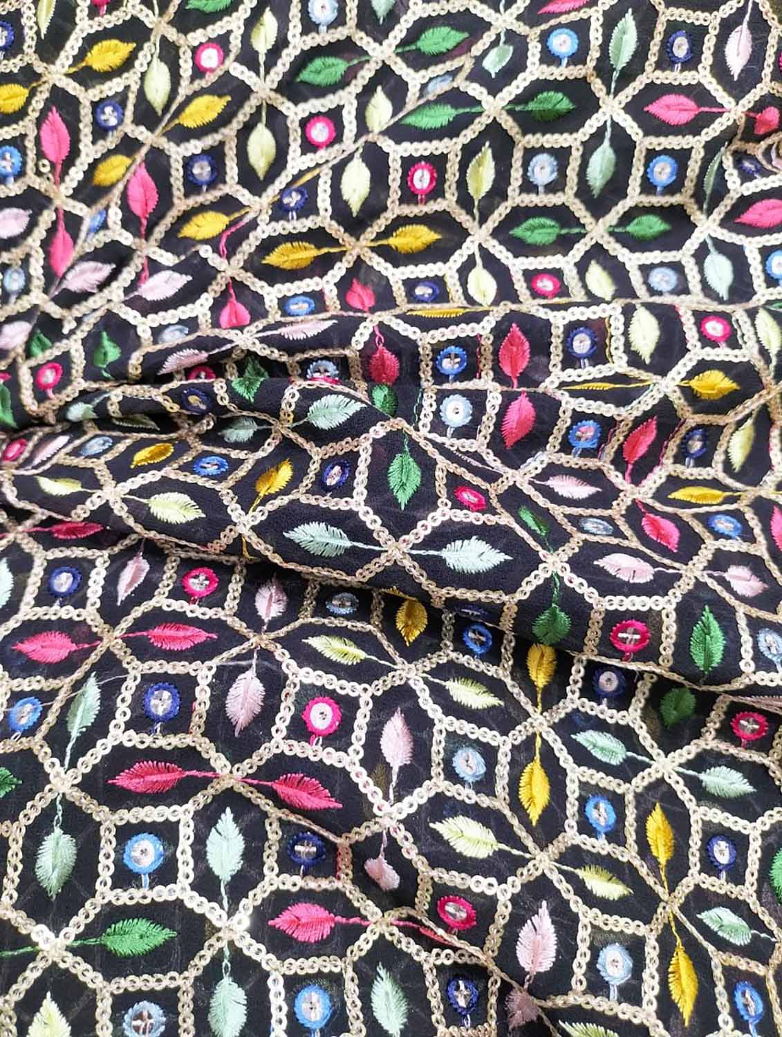 Multicolor Embroidered Trendy Georgette Sequins Work Fabric - Luxurion World