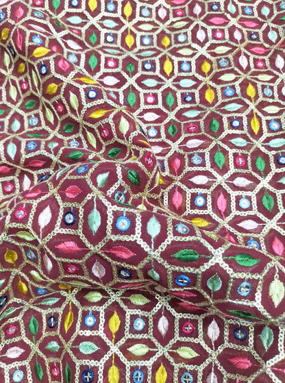 Multicolor Embroidered Trendy Georgette Sequins Work Fabric