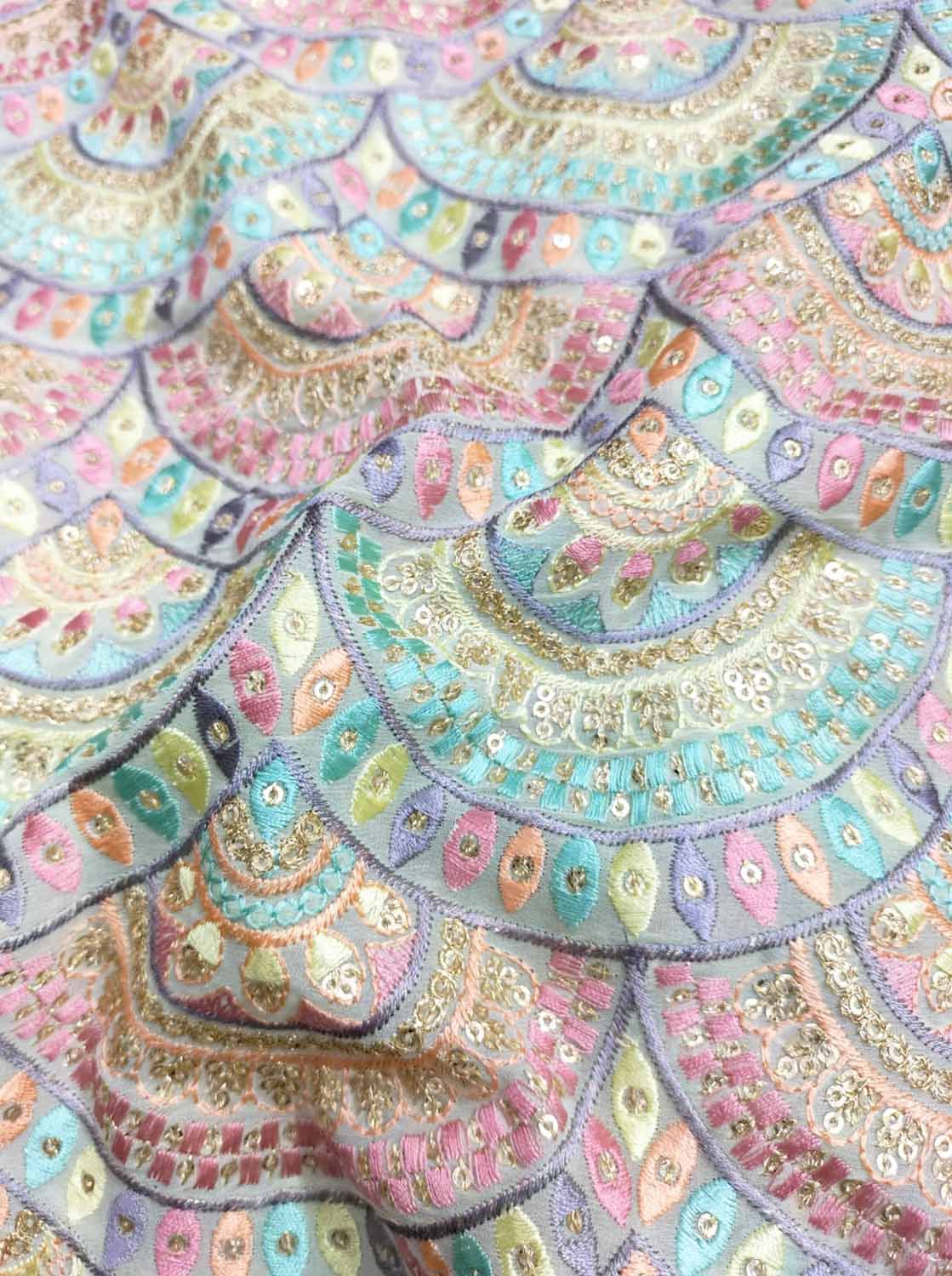 Multicolor Embroidered Trendy Georgette Sequins Work Fabric