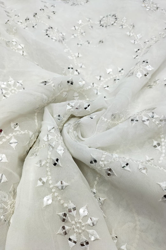 Dazzling Georgette Fabric with Sequins Embroidery - 1 Mtr - Luxurion World