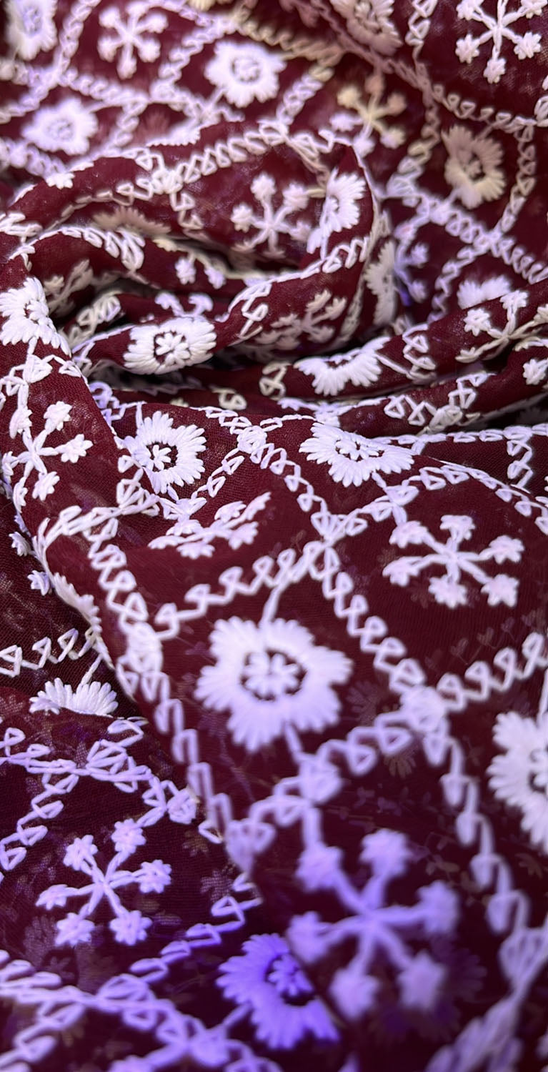 Maroon Embroidered Trendy Georgette Fabric ( 1 Mtr ) - Luxurion World
