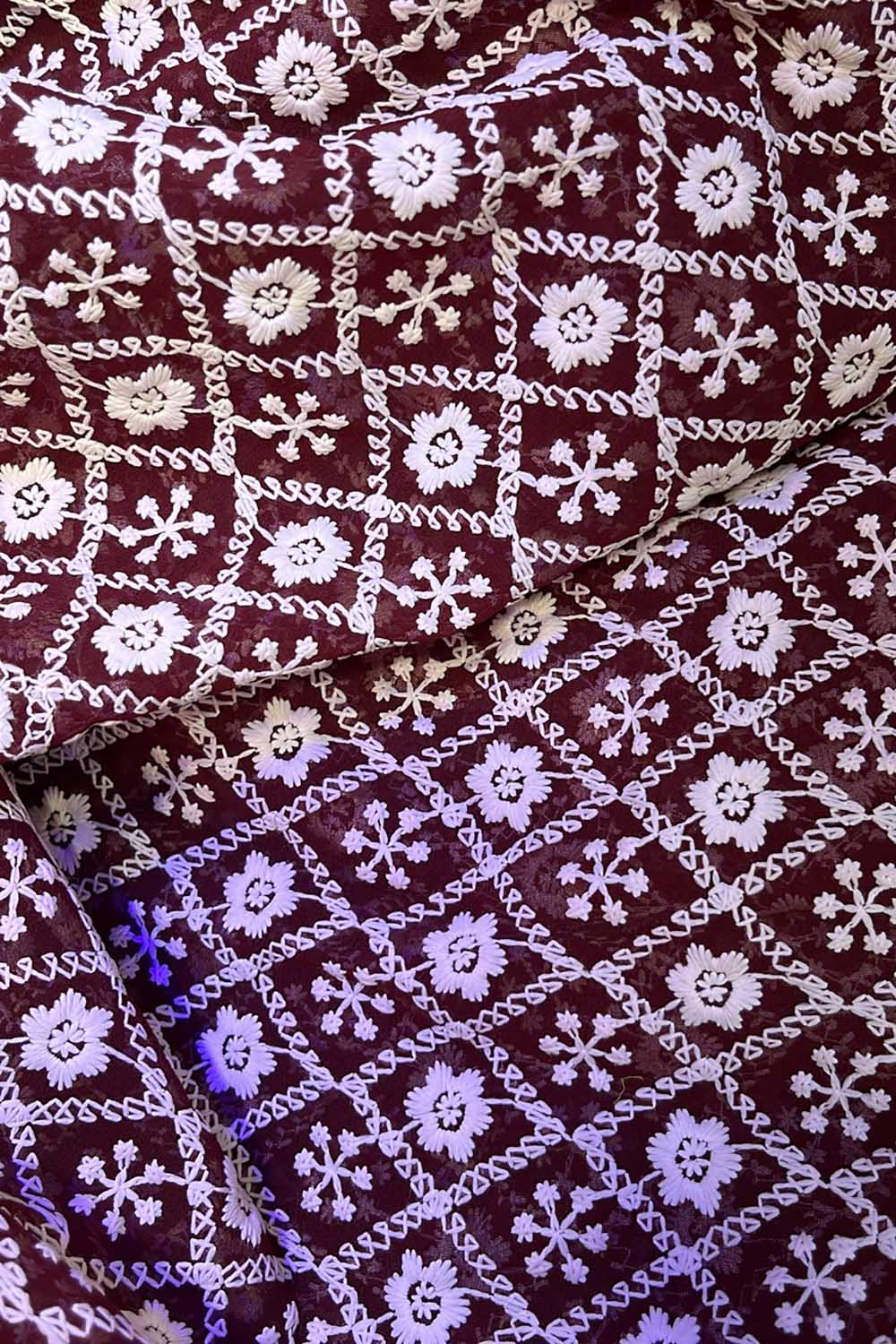 Maroon Embroidered Trendy Georgette Fabric ( 1 Mtr ) - Luxurion World