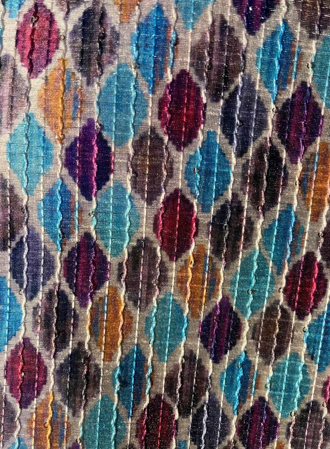 Multicolor Trendy Dupion Silk Sequins Work Fabric ( 1 Mtr ) - Luxurion World