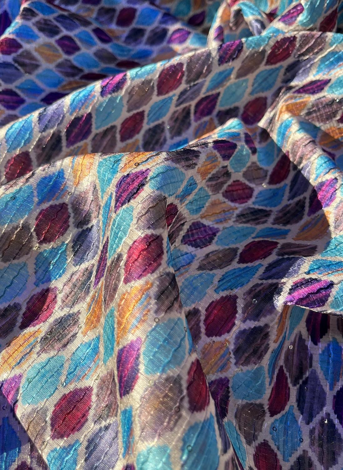 Multicolor Trendy Dupion Silk Sequins Work Fabric ( 1 Mtr )