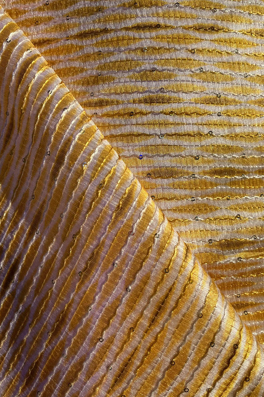 Yellow Trendy Dupion Silk Sequins Work Fabric ( 1 Mtr )