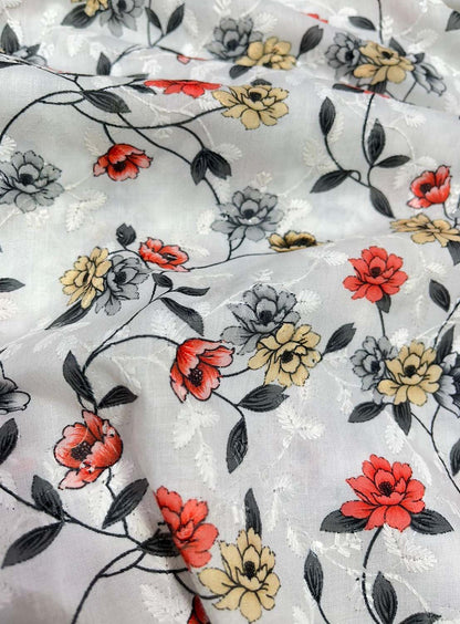 Stunning Off White Chikankari Cotton Sequins Fabric - Perfect for Fashion Designers - Buy Now! - Luxurion World