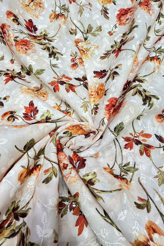 Shop Professional Quality Chikankari Cotton Fabric with Digital Print & Sequins - 1 Mtr