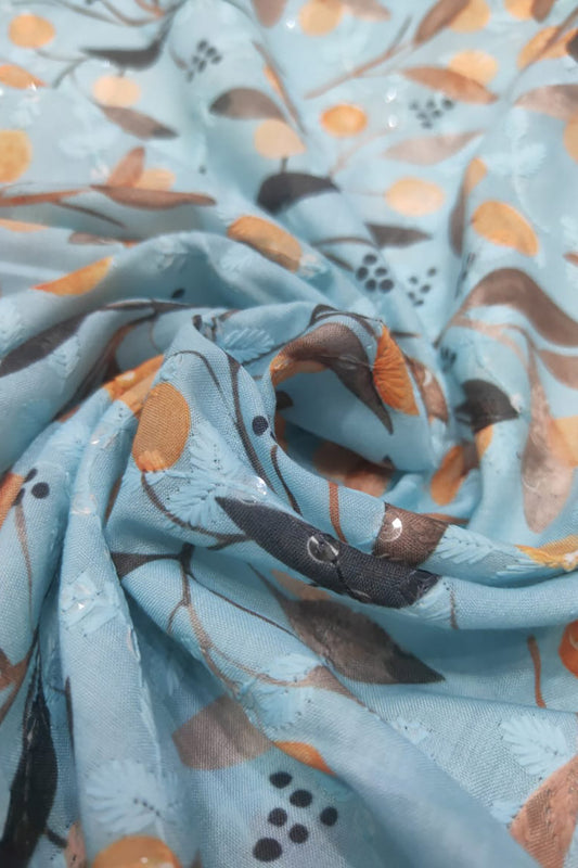 Shop Blue Chikankari Sequin Cotton Fabric for Elegant Attire - Premium Quality