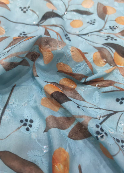 Shop Blue Chikankari Sequin Cotton Fabric for Elegant Attire - Premium Quality - Luxurion World