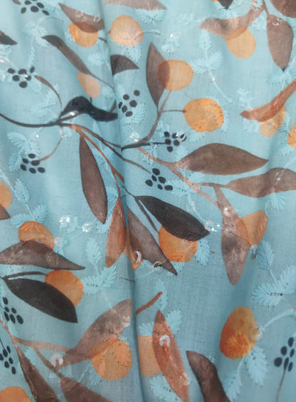 Shop Blue Chikankari Sequin Cotton Fabric for Elegant Attire - Premium Quality - Luxurion World