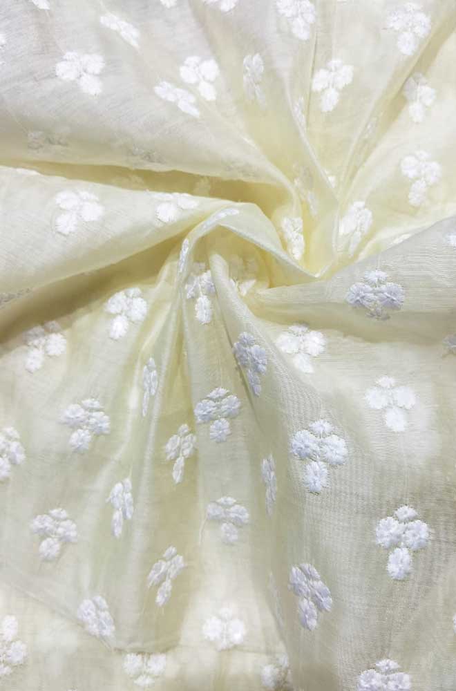 Yellow Embroidered Trendy Chanderi Silk Fabric ( 1 Mtr ) - Luxurion World