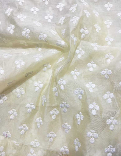 Yellow Embroidered Trendy Chanderi Silk Fabric ( 1 Mtr )