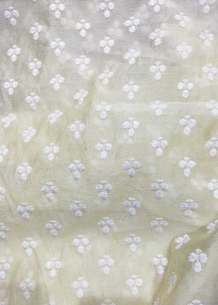 Yellow Embroidered Trendy Chanderi Silk Fabric ( 1 Mtr ) - Luxurion World