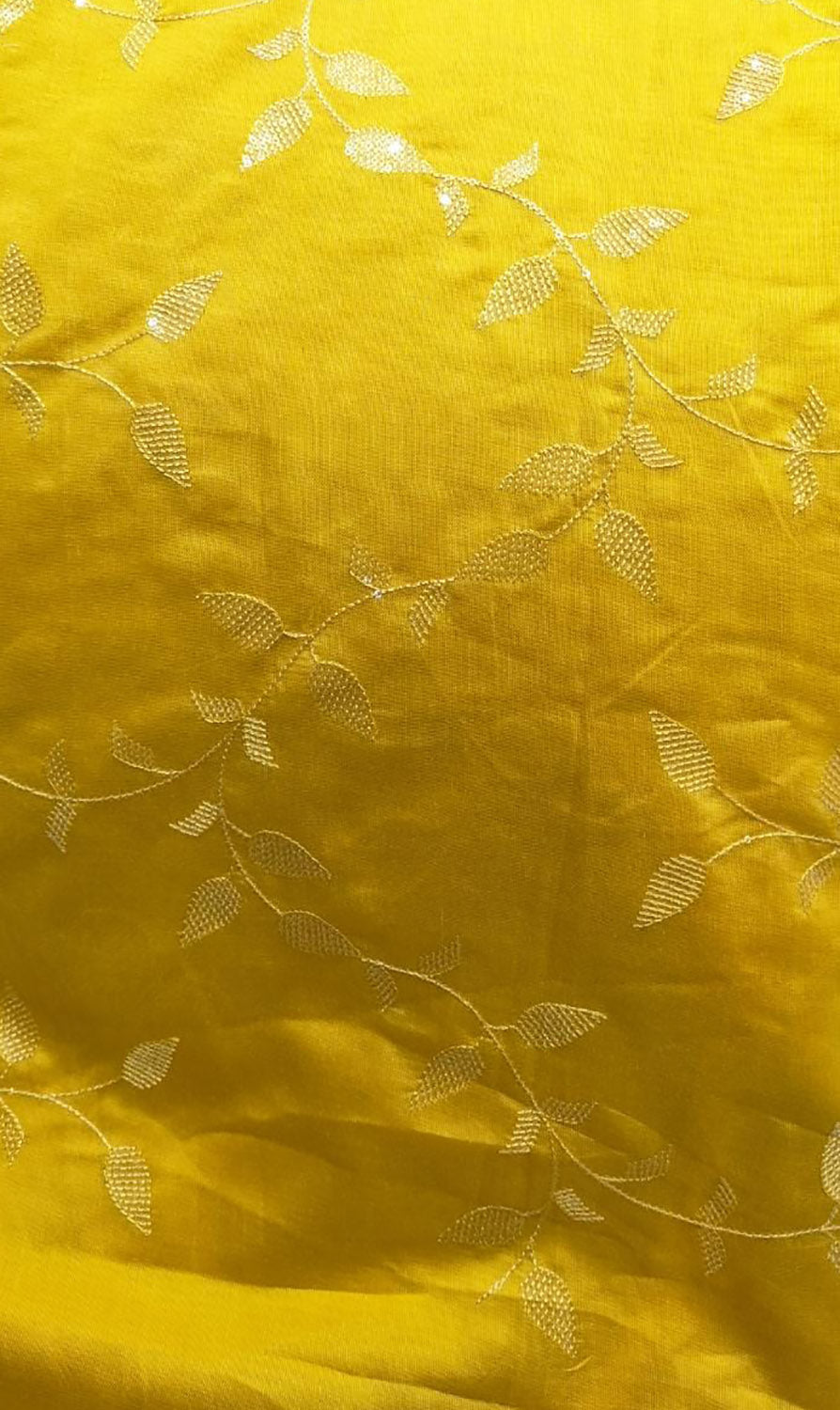 Yellow Embroidered Trendy Silk Sequins Work Fabric - Luxurion World