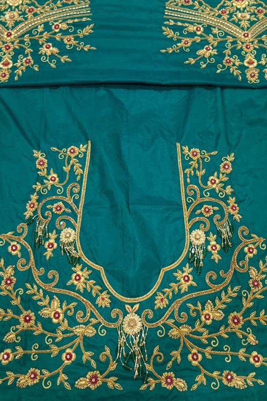 Blue Hand Zardozi Work Pure Bangalore Silk Blouse Fabric - Luxurion World