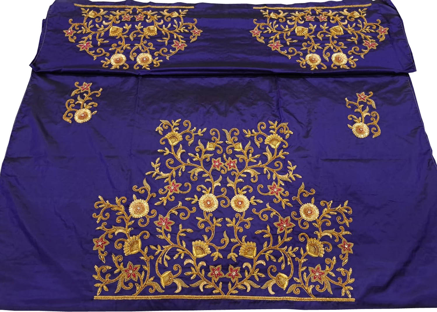 Blue Hand Zardozi Work Pure Bangalore Silk Blouse Fabric - Luxurion World