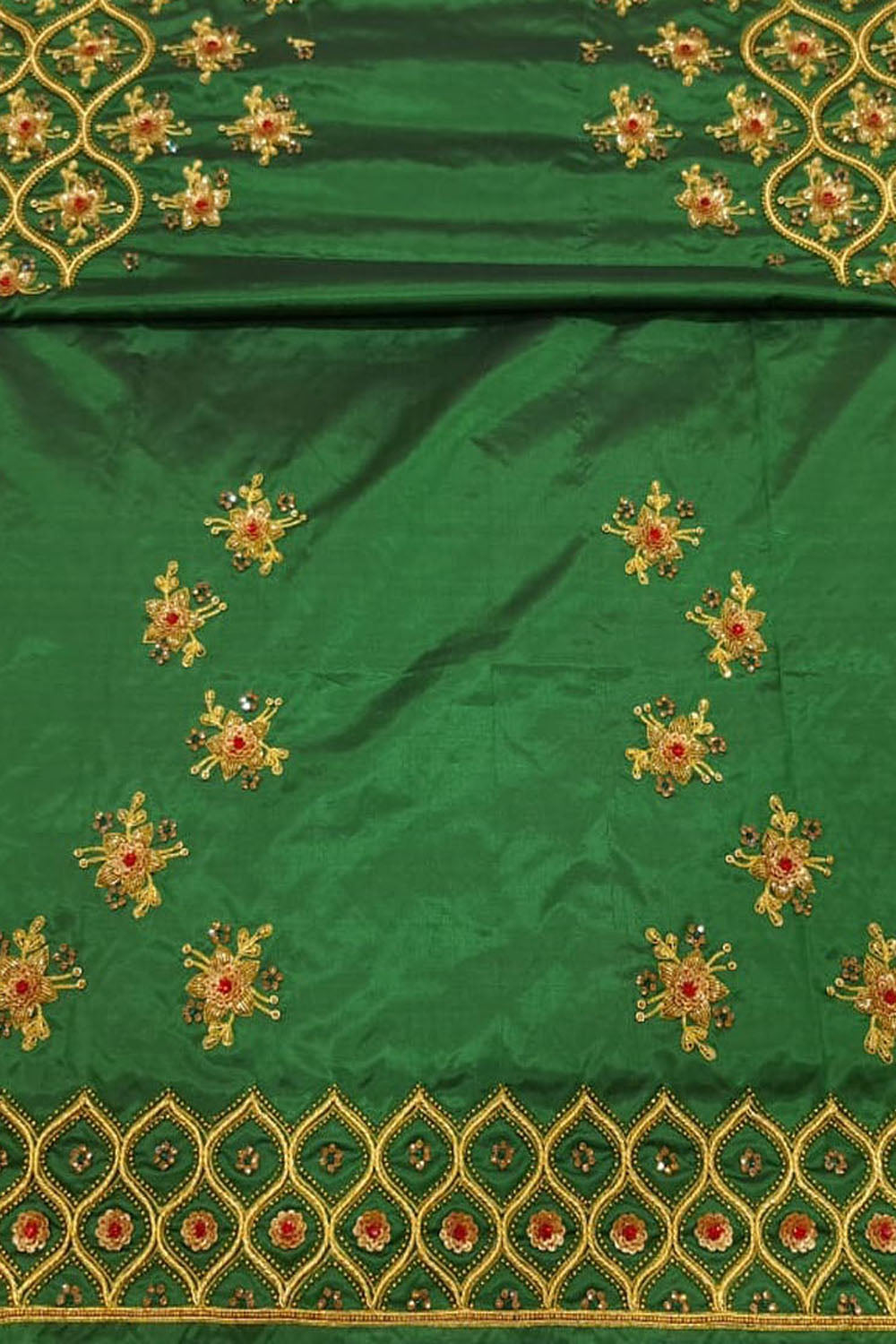 Green Hand Zardozi Work Pure Bangalore Silk Blouse Fabric - Luxurion World