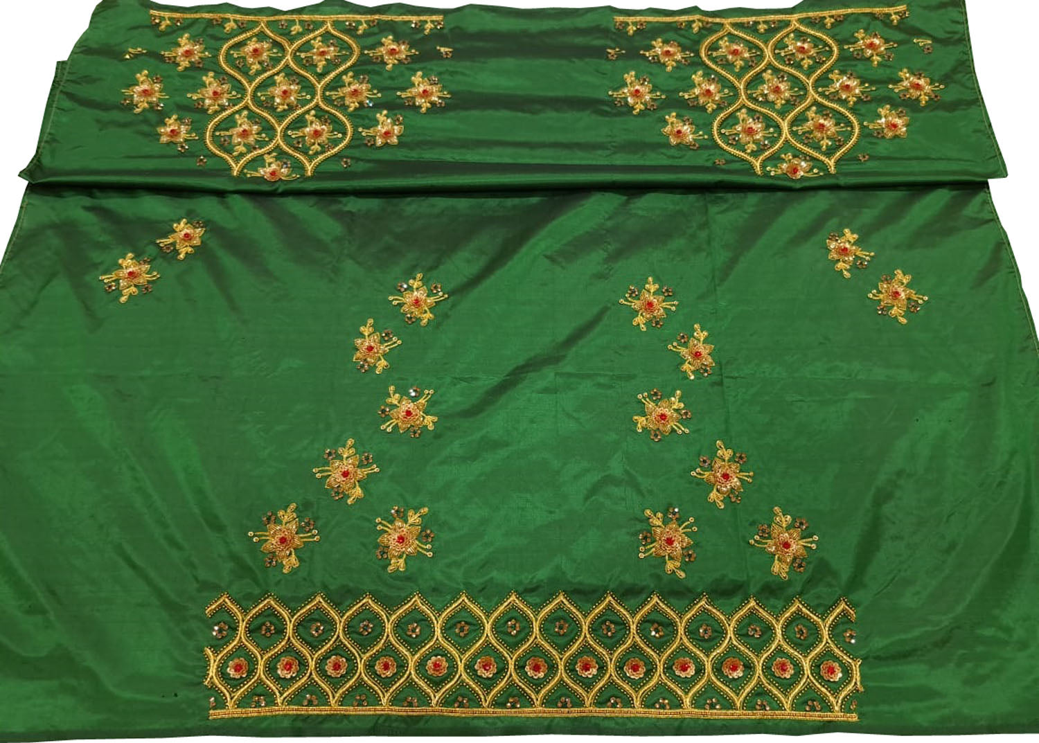 Green Hand Zardozi Work Pure Bangalore Silk Blouse Fabric - Luxurion World