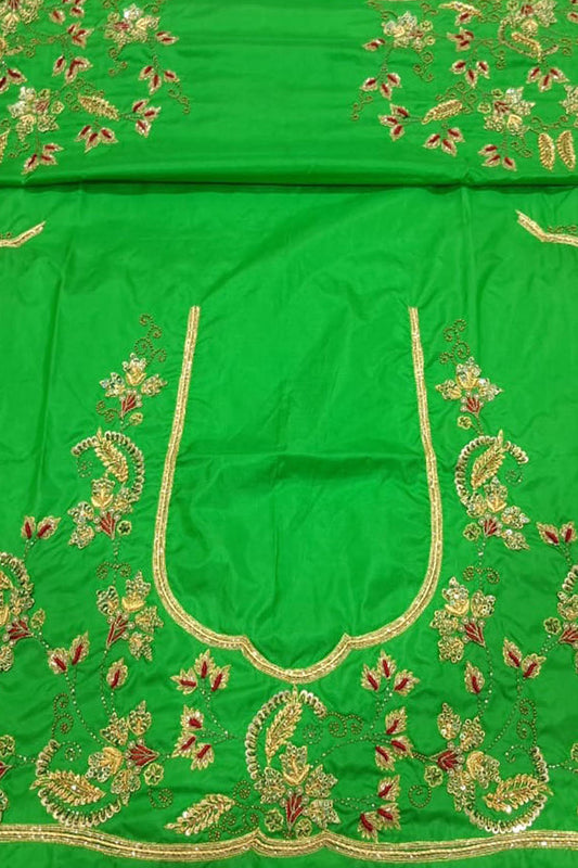 Green Hand Zardozi Work Pure Bangalore Silk Blouse Fabric - Luxurion World