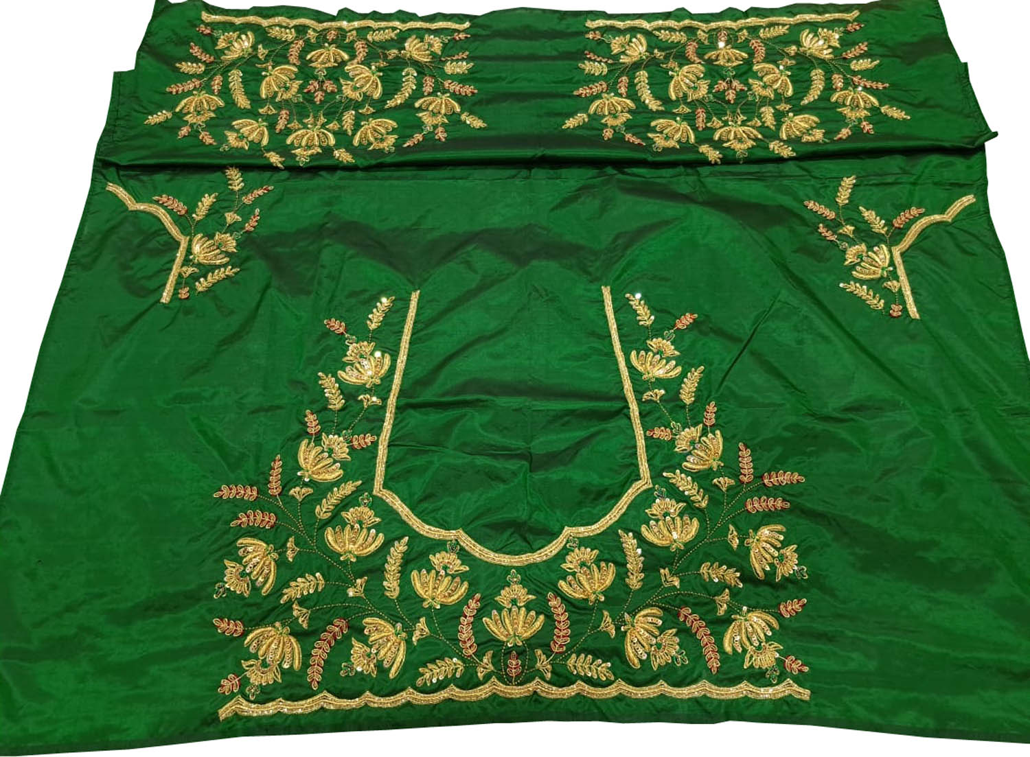 Green Hand Zardozi Work Pure Bangalore Silk Blouse Fabric - Luxurion World