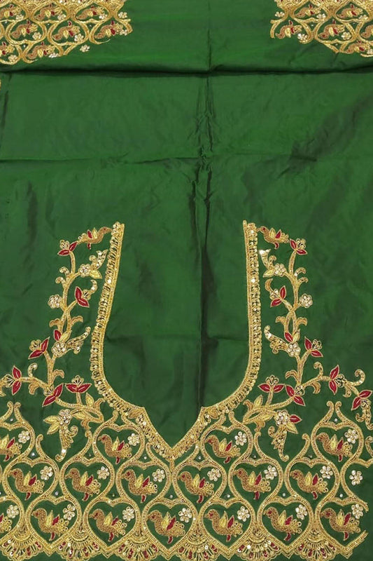 Green Hand Zardozi Work Pure Bangalore Silk Blouse Fabric - Luxurion World