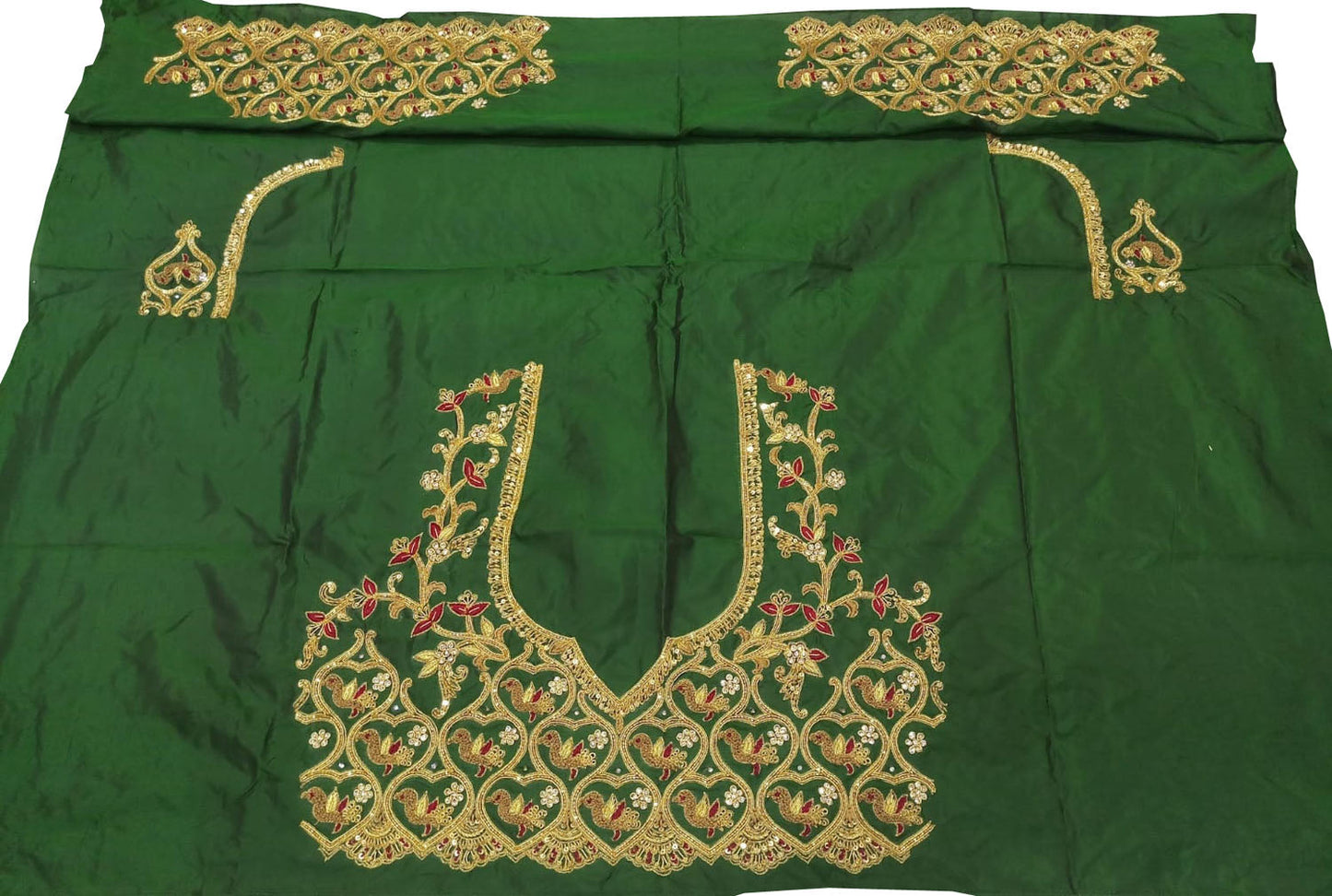 Green Hand Zardozi Work Pure Bangalore Silk Blouse Fabric - Luxurion World