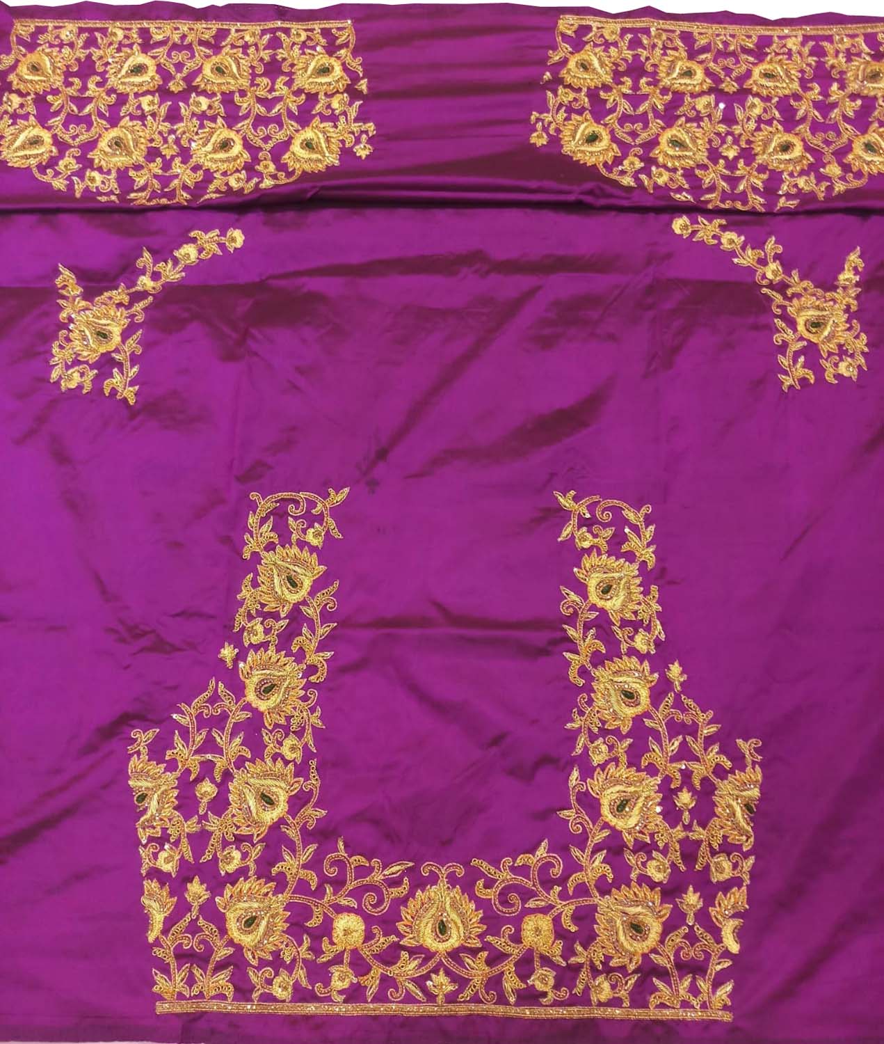 Purple Hand Zardozi Work Pure Bangalore Silk Blouse Fabric - Luxurion World