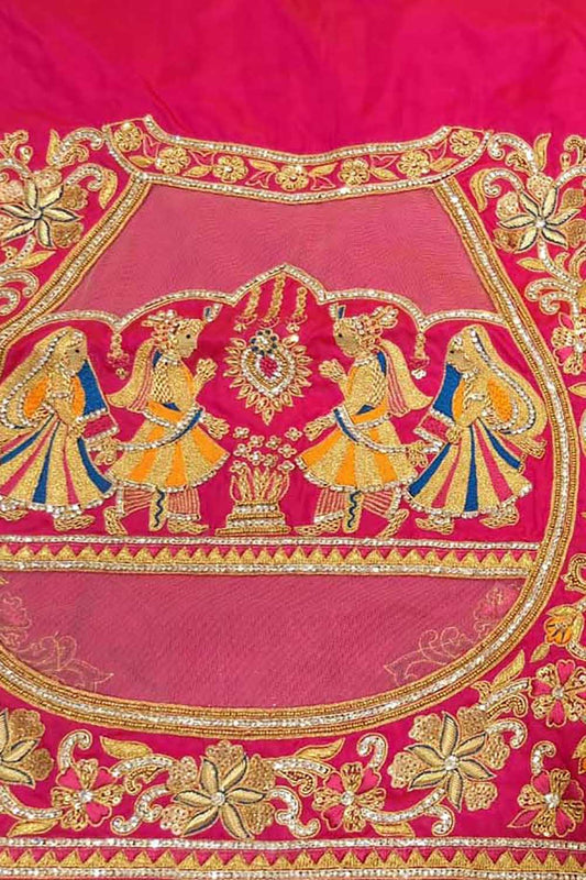 Pink Hand Zardozi Work Pure Bangalore Silk Blouse Fabric - Luxurion World