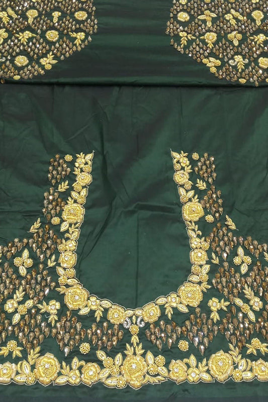 Green Hand Zardozi Work Pure Bangalore Silk Blouse Fabric - Luxurion World