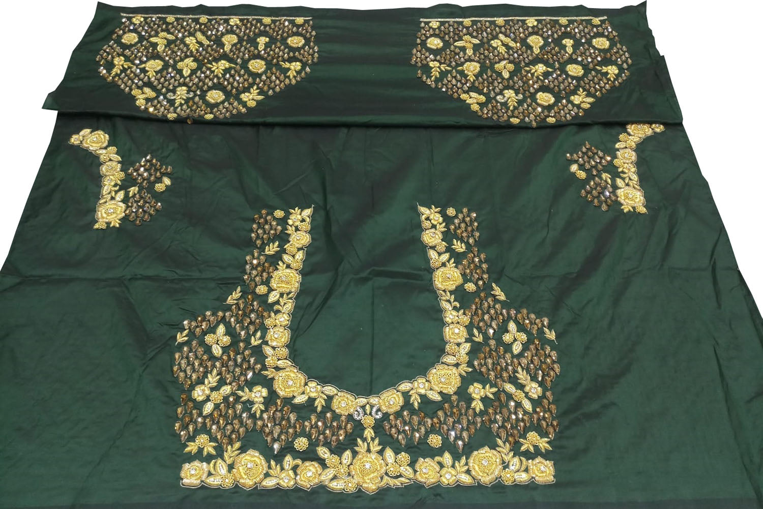 Green Hand Zardozi Work Pure Bangalore Silk Blouse Fabric - Luxurion World