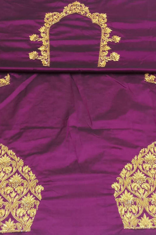Purple Hand Zardozi Work Pure Bangalore Silk Blouse Fabric