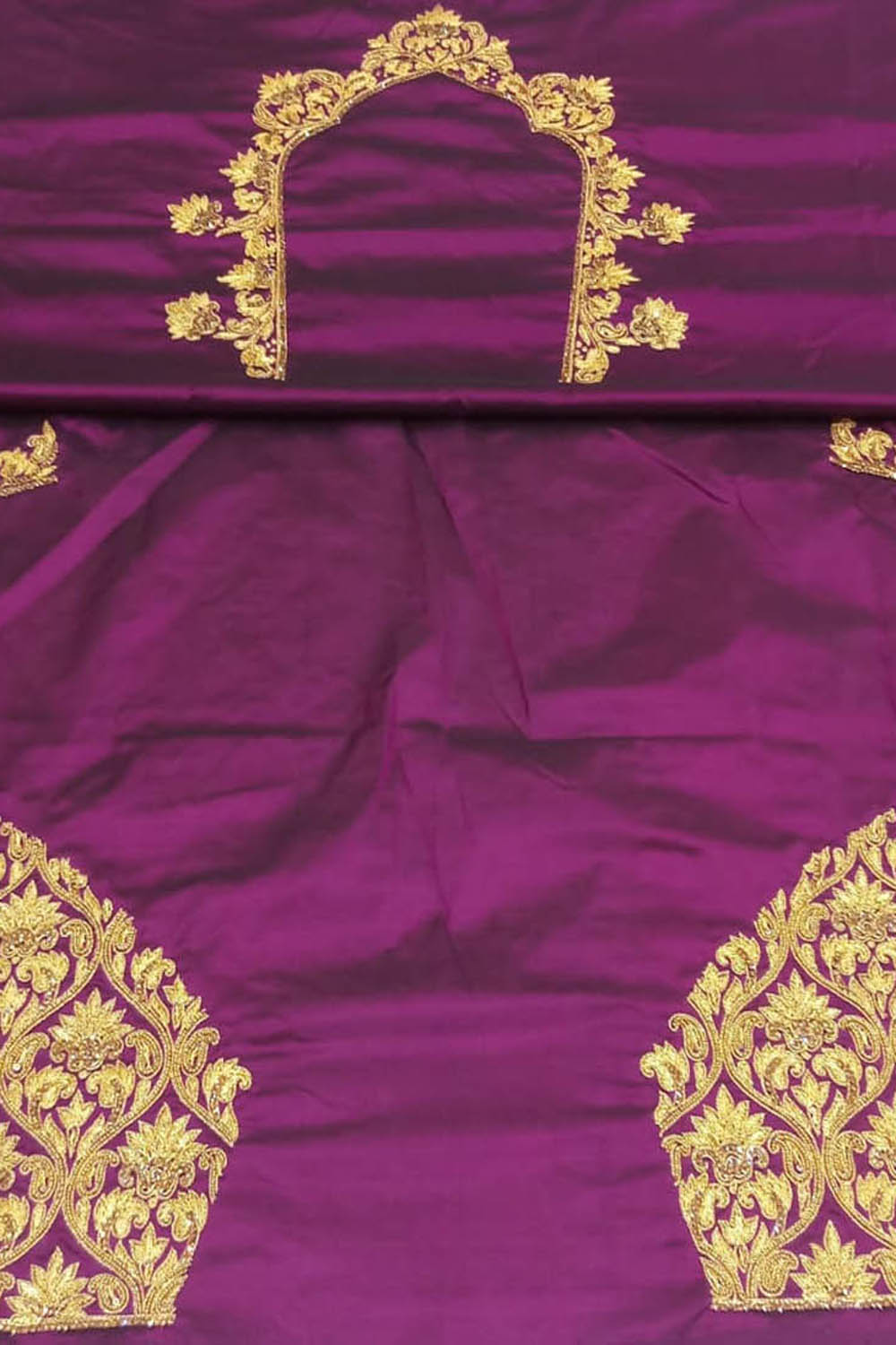 Purple Hand Zardozi Work Pure Bangalore Silk Blouse Fabric - Luxurion World