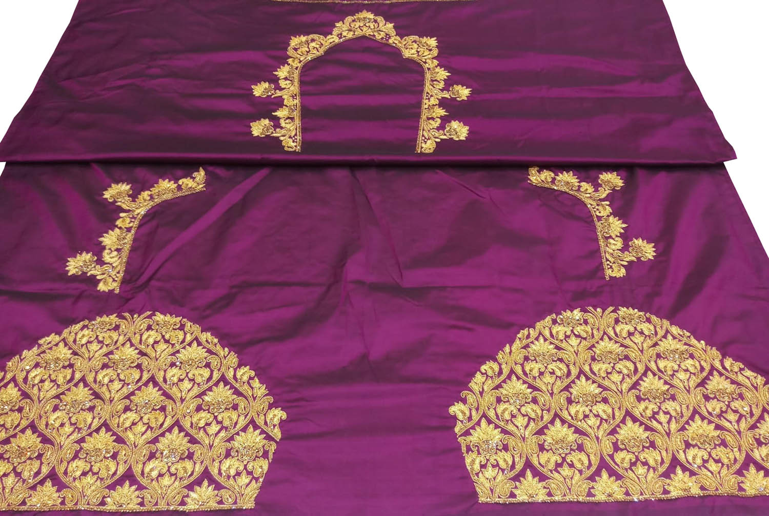 Purple Hand Zardozi Work Pure Bangalore Silk Blouse Fabric - Luxurion World