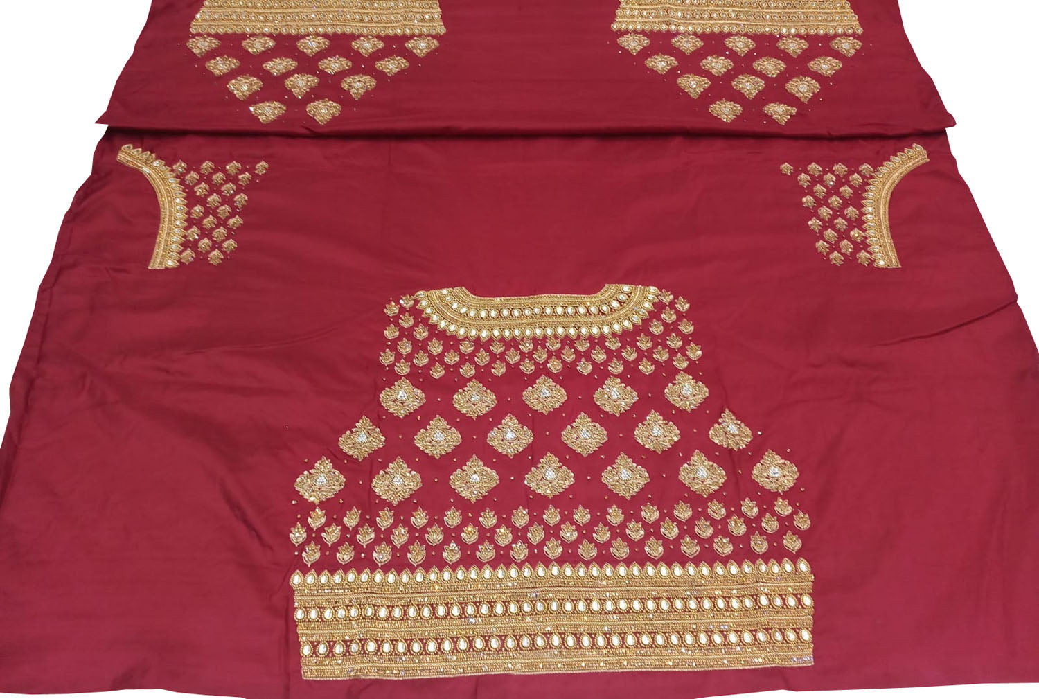 Red Hand Zardozi Work Pure Bangalore Silk Blouse Fabric - Luxurion World