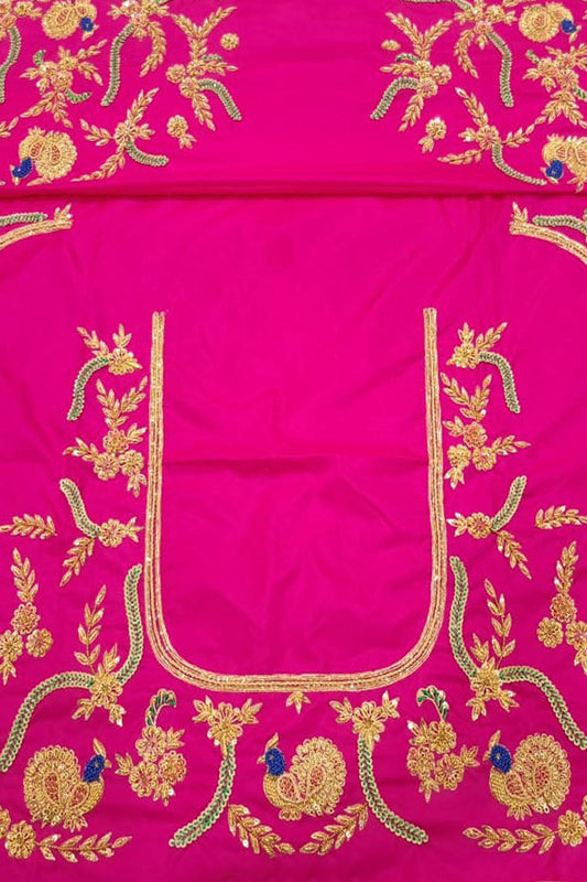Pink Hand Zardozi Work Pure Bangalore Silk Blouse Fabric - Luxurion World