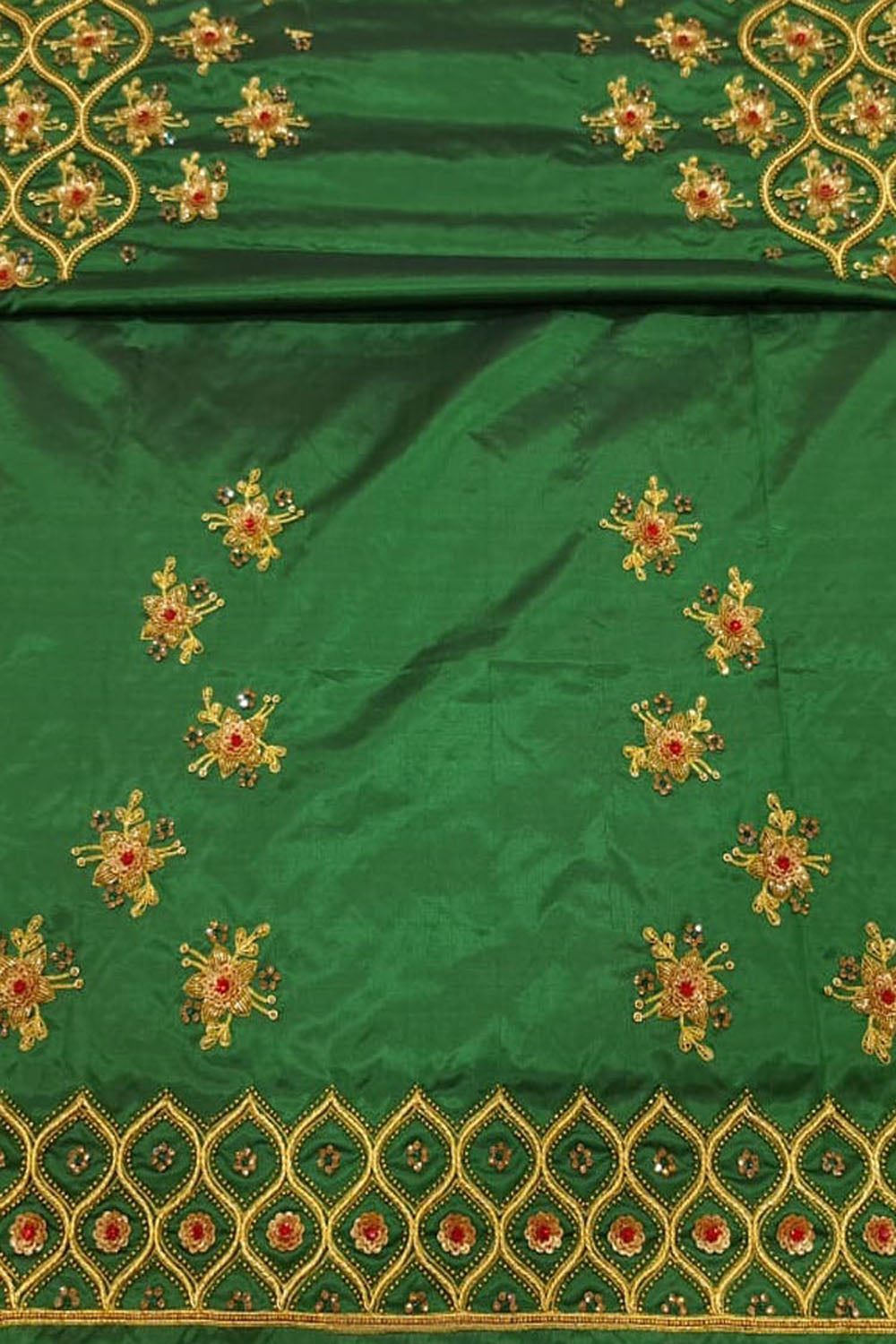 Green Hand Zardozi Work Pure Bangalore Silk Blouse Fabric - Luxurion World