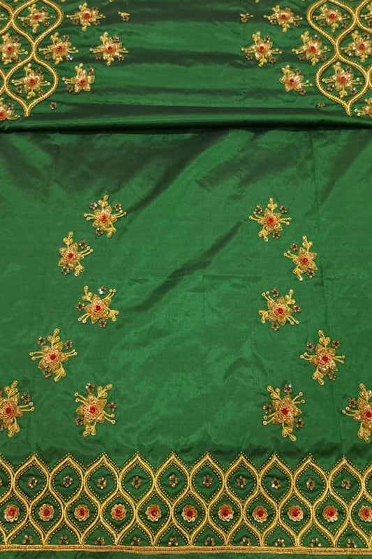Green Hand Zardozi Work Pure Bangalore Silk Blouse Fabric - Luxurion World