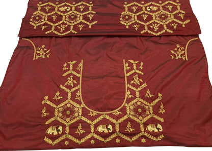 Maroon Hand Zardozi Work Pure Bangalore Silk Blouse Fabric - Luxurion World