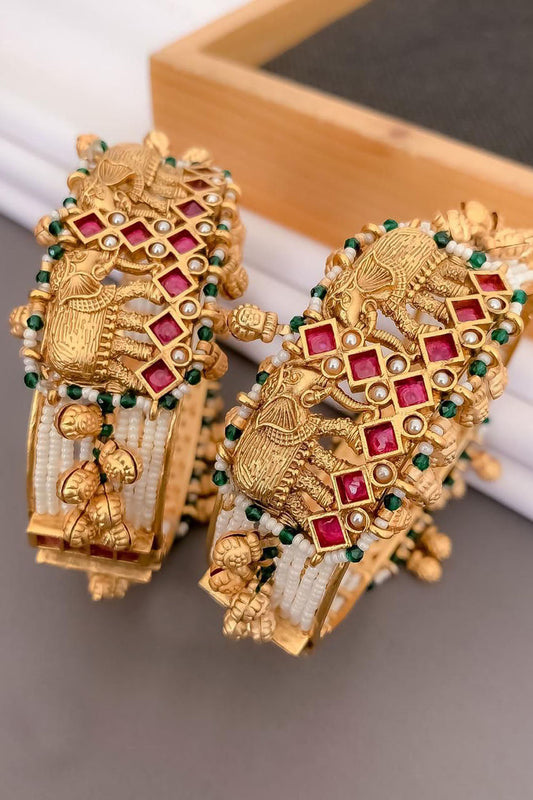 Golden Kundan Elephant Design Bangles - Luxurion World