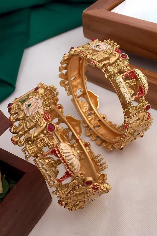 Golden Kundan Elephant Design Bangles - Luxurion World