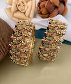 Golden Kundan Peacock Design Bangles - Luxurion World